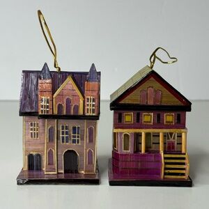 Vtg Lot of 2 Meow Reo Wheat Straw Spooky House Ornaments Manor Victorian